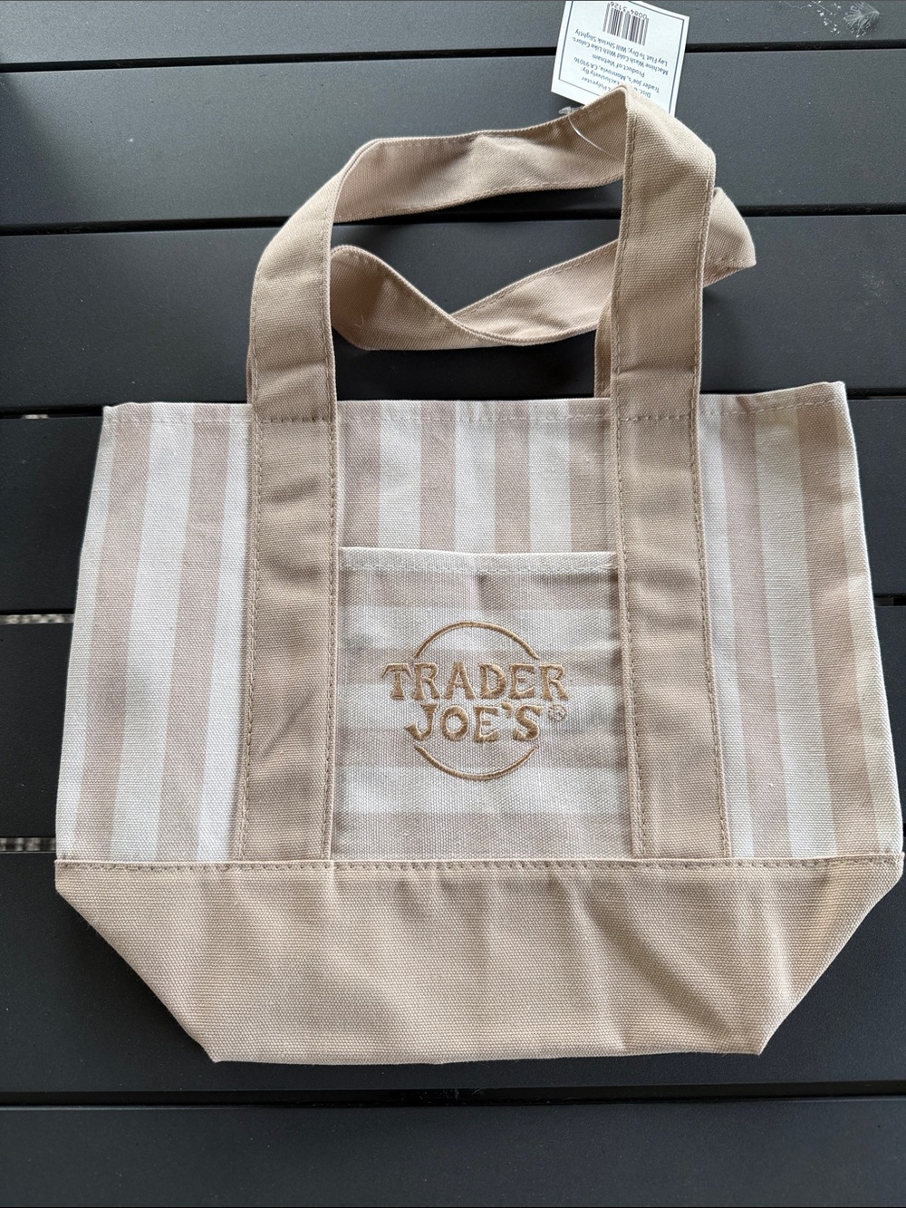 Trader Joe's Beige Stripe Canvas Tote Bag